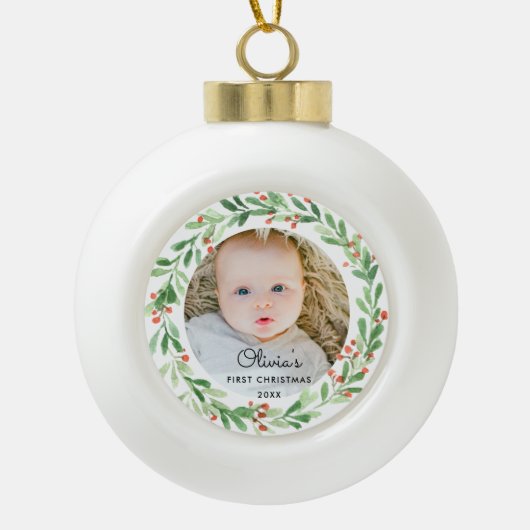 Baby eerste kerstfotoversiering keramische bal ornament (Voorkant)