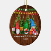 Baby Eerste kerstgnomen met lights Rustic Keramisch Ornament (Rechts)