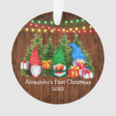 Baby Eerste kerstgnomen met lights Rustic Ornament (voorkant)