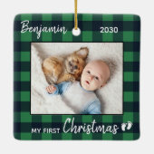 Baby eerste kerstgroene buffelfoto keramisch ornament (Achterkant)