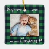 Baby eerste kerstgroene buffelfoto keramisch ornament (Voorkant)