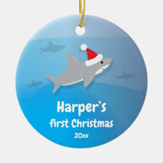 Baby eerste kersthaai keramisch ornament (Voorkant)
