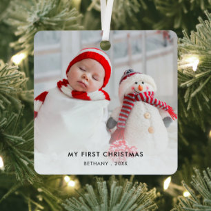 Baby Eerste kerstjaar Aangepaste foto-naam jaar Metalen Ornament