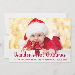 Baby eerste kerstkaart met rood script kaart