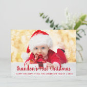 Baby eerste kerstkaart met rood script RS Kaart (Staand voorkant)
