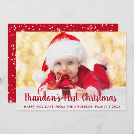 Baby eerste kerstkaart met rood script RS Kaart (Voorkant / Achterkant)