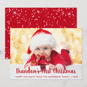 Baby eerste kerstkaart met rood script RS Kaart