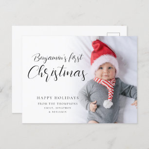 Baby eerste kerstkalligrafie Aangepaste foto-ingan Feestdagenkaart