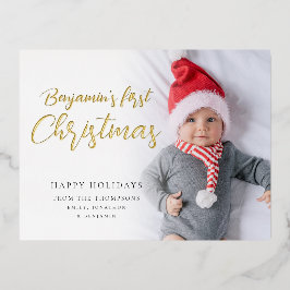 Baby eerste kerstkalligrafie foto Luxe Real Folie Feestdagen Briefkaart