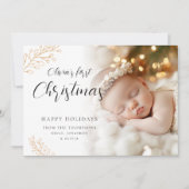 Baby Eerste kerstkalligrafie verlaat foto Feestdagenkaart (Voorkant)