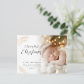 Baby Eerste kerstkalligrafie verlaat foto Feestdagenkaart (Staand voorkant)