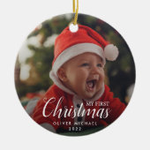 Baby Eerste Kerstkerst Elegant Moderne Foto Keepom Keramisch Ornament (Voorkant)