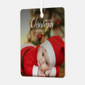 Baby Eerste Kerstkerst Elegant Moderne Foto Keepom Metalen Ornament (Voorkant links)