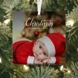 Baby Eerste Kerstkerst Elegant Moderne Foto Keepom Metalen Ornament