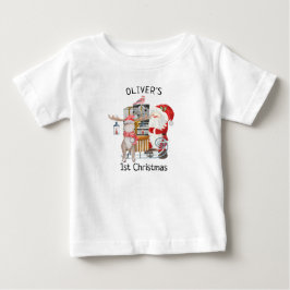 Baby eerste kerstkerstkerstman en rendier met hoog