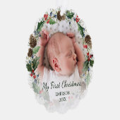 Baby Eerste Kerstkrans 2 Foto Ornament Kaart (Rechts)