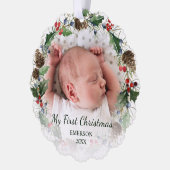 Baby Eerste Kerstkrans 2 Foto Ornament Kaart (Links)