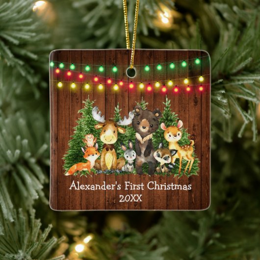 Baby eerste kerstlampjes bosdieren keramisch ornament (Boom)