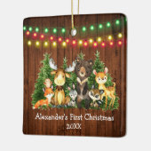 Baby eerste kerstlampjes bosdieren keramisch ornament (Links)