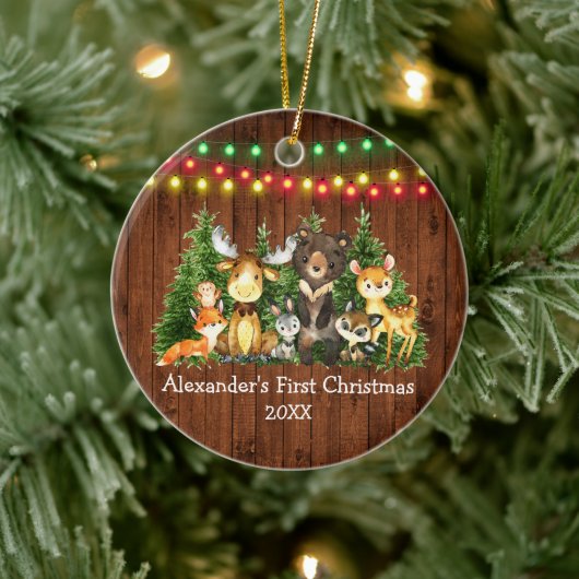 Baby eerste kerstlampjes bosdieren Rustisch Keramisch Ornament (Boom)