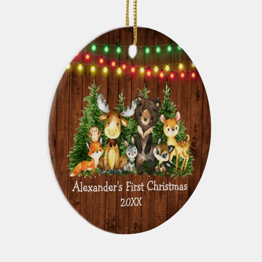 Baby eerste kerstlampjes bosdieren Rustisch Keramisch Ornament (Rechts)