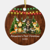 Baby eerste kerstlampjes bosdieren Rustisch Keramisch Ornament (Voorkant)