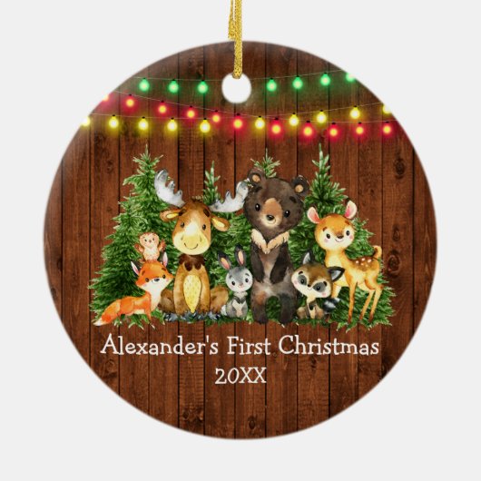 Baby eerste kerstlampjes bosdieren Rustisch Keramisch Ornament (Achterkant)