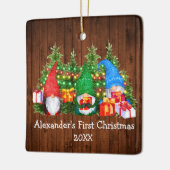 Baby Eerste kerstlampjes Gnomes Rustic Square Keramisch Ornament (Links)