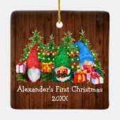 Baby Eerste kerstlampjes Gnomes Rustic Square Keramisch Ornament (Achterkant)