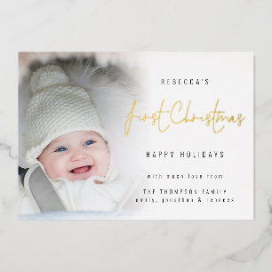 Baby eerste kerstluxe  met fotooverlay folie feestdagenkaart