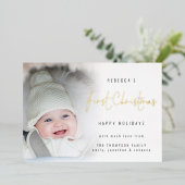 Baby eerste kerstluxe  met fotooverlay folie feestdagenkaart (Staand Voorkant)