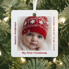 Baby Eerste Kerstmis 2 Foto Aandenken Modern Metalen Ornament