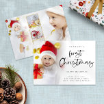 Baby Eerste Kerstmis 6 Foto Holiday Card Feestdagenkaart<br><div class="desc">Baby Eerste Kerstmis 6 Foto's. Leuk om je eerste kerstfeest te vieren. Een playful vastgesteld manuscript voor Eerste Kerstmis en de rest van de tekst is gemakkelijk te personaliseren. Vervang de steekproeffoto's op elke kant met uw.</div>