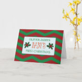 Baby Eerste Kerstmis - Aangepast naam op rood groe Kaart (Gele Bloem)