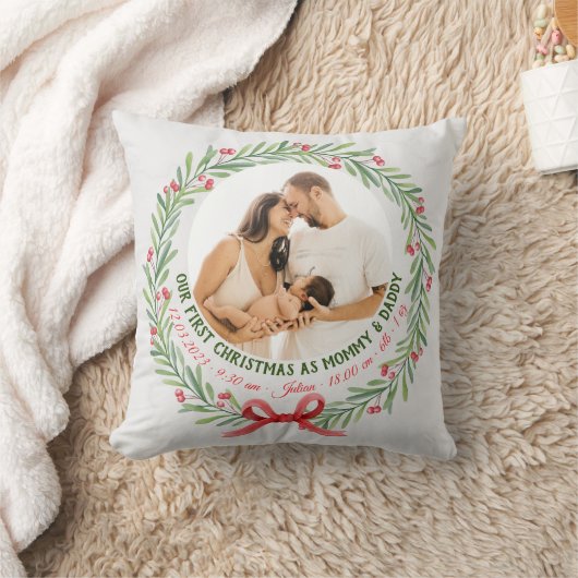 Baby Eerste Kerstmis Aangepaste 2-foto & Geboortes Kussen (Deken)