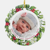 Baby Eerste Kerstmis Aanpassing 2 Foto Mistletoe Keramisch Ornament (Achterkant)