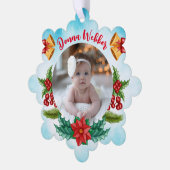 Baby Eerste Kerstmis Blauwe Waterverf Ornament Kaart (Links)