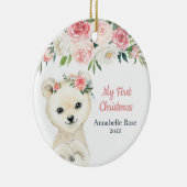 Baby eerste kerstmis Blush Roos Beer Keramisch Ornament (Rechts)