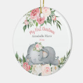 Baby Eerste Kerstmis Blush Roos Elephant Keramisch Ornament (Links)