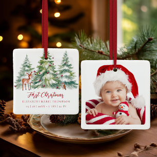 Baby Eerste Kerstmis Bosuil Hert Foto Keramisch Ornament
