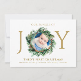 Baby Eerste Kerstmis Bundel Van Vreugde Bloem Goud Feestdagenkaart
