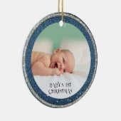 Baby eerste kerstmis Denim Rhinestones Snowflakes Keramisch Ornament (Rechts)