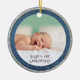 Baby eerste kerstmis Denim Rhinestones Snowflakes Keramisch Ornament