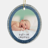 Baby eerste kerstmis Denim Rhinestones Snowflakes Keramisch Ornament (Links)