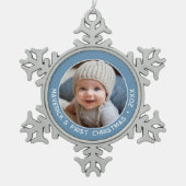 Baby Eerste Kerstmis Eenvoudige Pastel Denim Blue  Tin Sneeuwvlok Ornament (Voorkant)