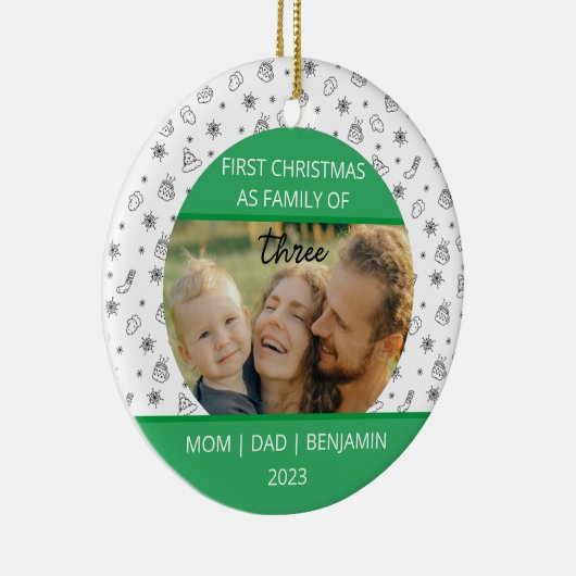 Baby Eerste Kerstmis familie van drie gewoonte Keramisch Ornament (Rechts)