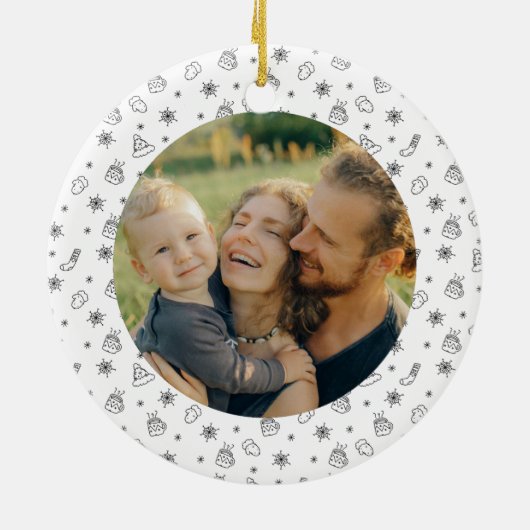 Baby Eerste Kerstmis familie van drie gewoonte Keramisch Ornament (Achterkant)