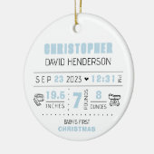 Baby Eerste Kerstmis Foto Geboorte Datum Gewicht Keramisch Ornament (Links)