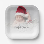 Baby Eerste Kerstmis foto Overlay Script naam Papieren Bordje (Voorkant)