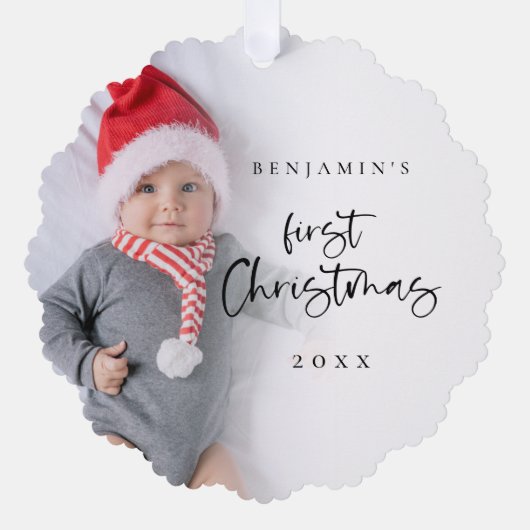 Baby Eerste Kerstmis foto Overlay Script Ornament Kaart (Voorkant)
